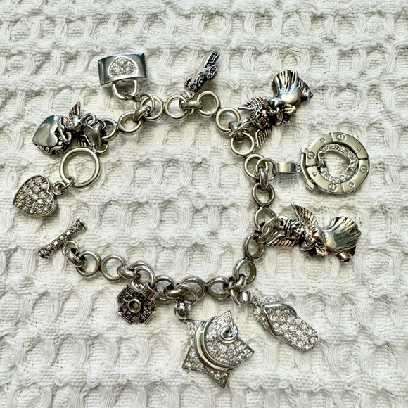 Charms bracelet silver angels & hearts Size 7” - Picture 1 of 6